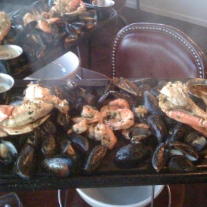 Platter from the Dead Fish.  Dungeness crab, mussels and shrimp.