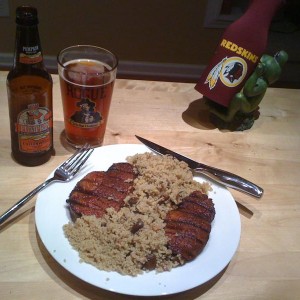Two steak dinner with mushroom couscous